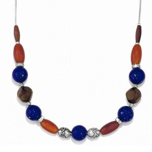 Brighton SOL Blue Orange and Brown Beaded Silverplated Adjustable Necklace New